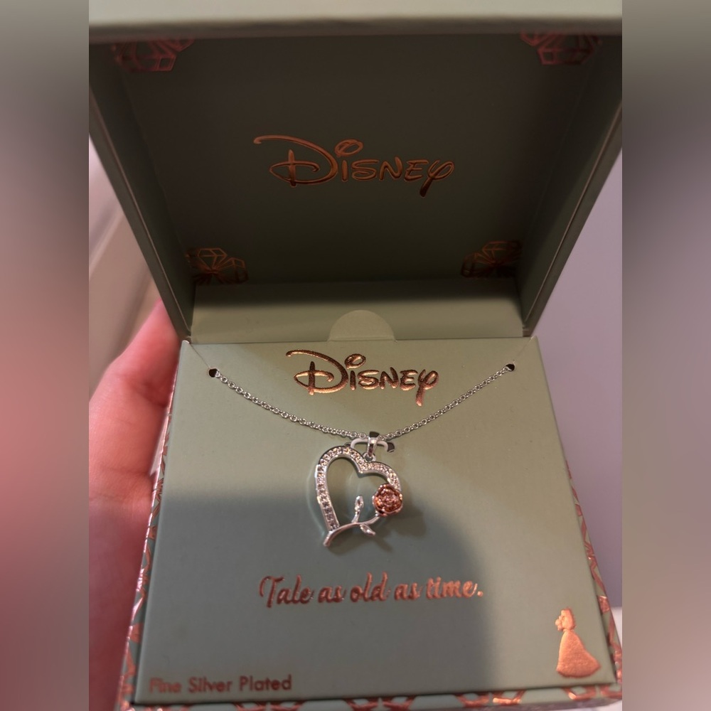 Disney Silver and Rose Gold Heart Necklace with Crystal Accents